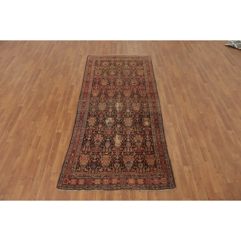Hand Knotted Oriental 100% Wool Carpet Traditional Floral Brown Malayer Runner Rug - 8' 10'' X 3' 11''