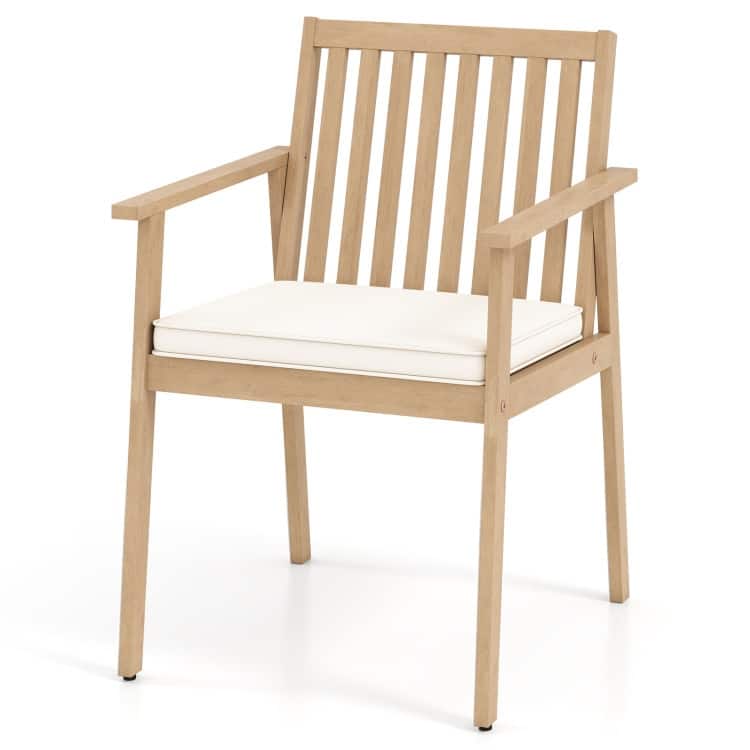 Natural Oak Acacia Wood Outdoor Dining Chairs Set of 2 with Cushions Set - 25" x 23" x 34" (L x W x H)