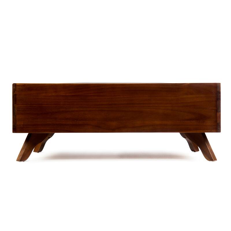 Roomfitters Solid Wood Pet Bed, Mid-Century Modern Frame with Cushion, Indoor Lounge in Walnut Brown