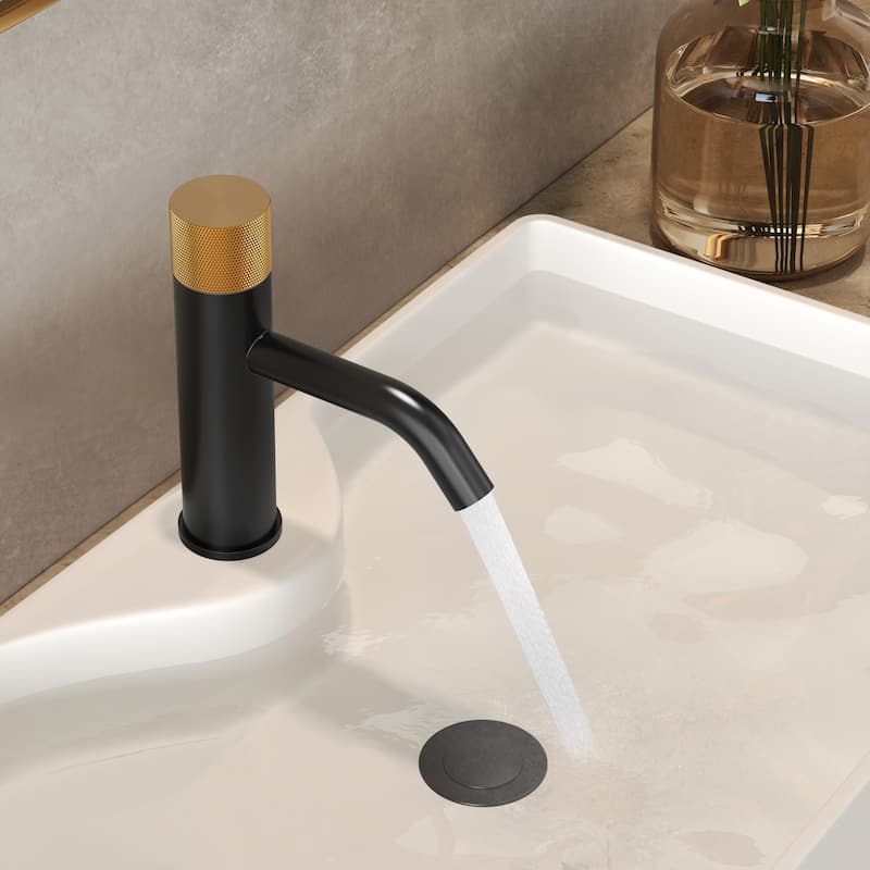 GRANDJOY Low-Arc Single Handle Vessel Sink Faucet with Pop-Up Drain, Compact Bathroom Design