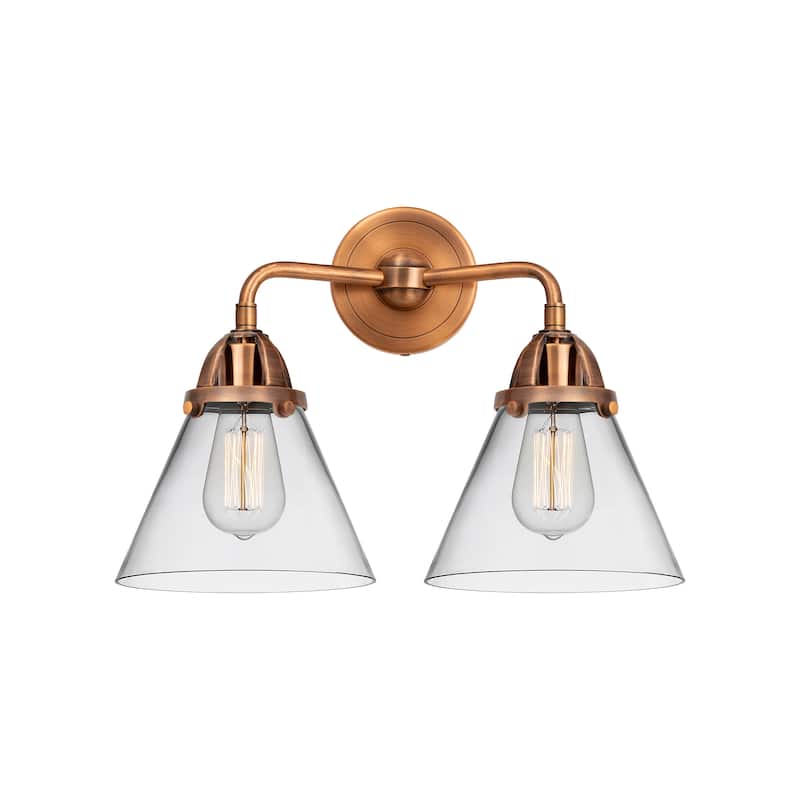Innovations Lighting Nouveau 2 Cone - 2 Light 16" Bath Vanity Light - Clear/Antique Copper
