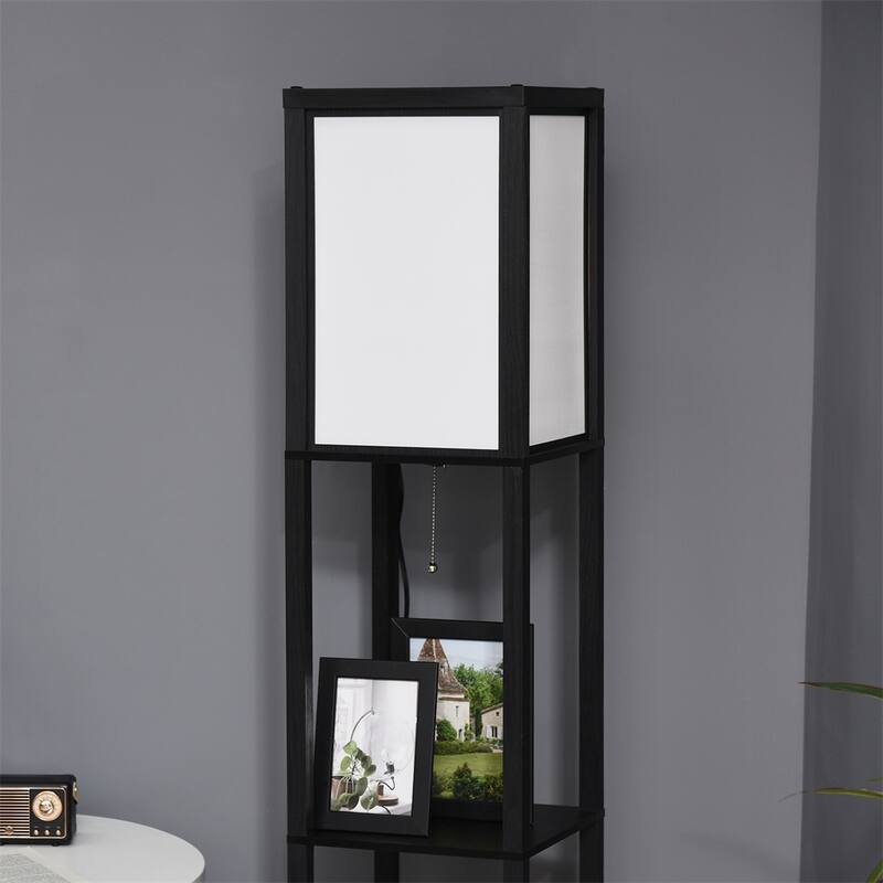 Modern Floor Lamp w/Shelves & Dual Ambient Lighting,Tall Standing Lamp