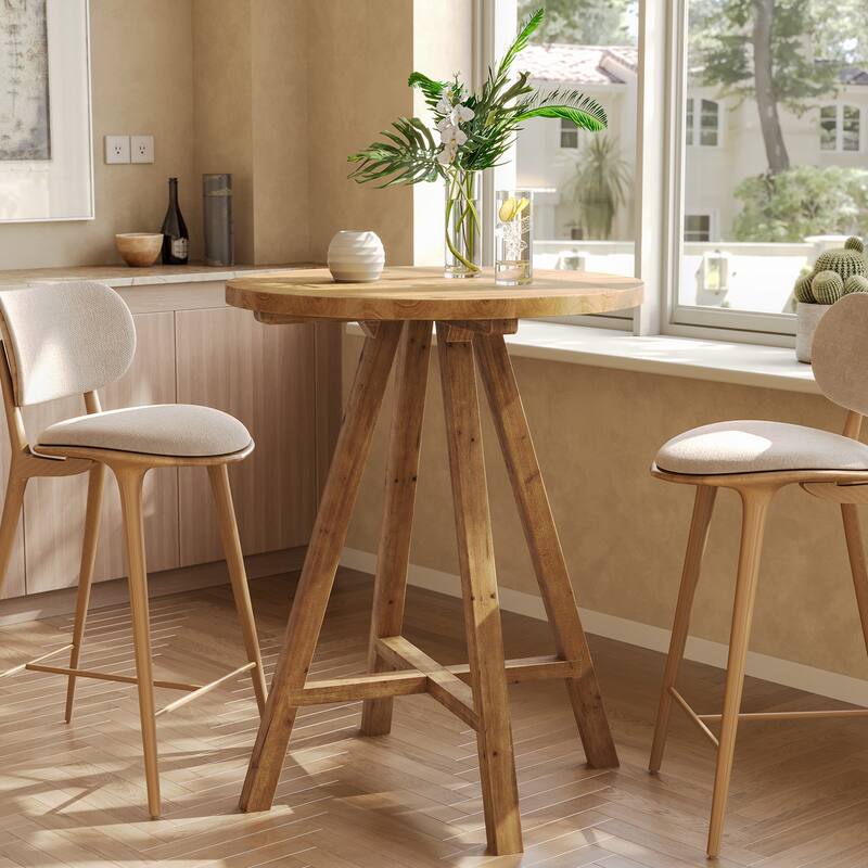 Solid Wood Bar Table, 31.5" Round Pub Bistro Table Small Dining Table