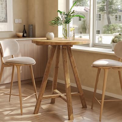 Solid Wood Bar Table, 31.5" Round Pub Bistro Table