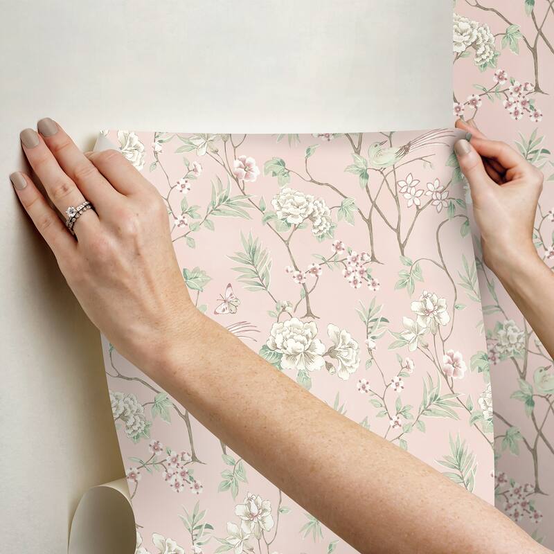 NuWallpaper Chinoiserie Garden Pink Peel and Stick Wallpaper