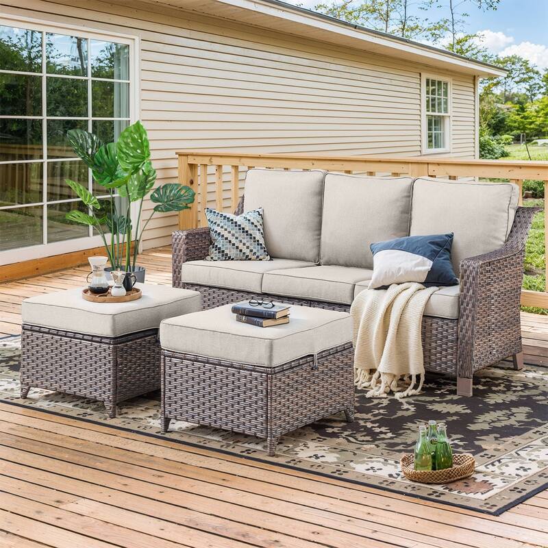 Gymojoy Premium Outdoor 3-Seat Wicker Sofa with Comfortable Cushions