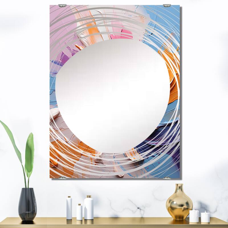 Designart "Pink And Purple Ink Flowers III" Abstract Liquid Ink Mirror Pink - Modern Mirror For Wall Art Decor - 40 in. wide x 30 in. high