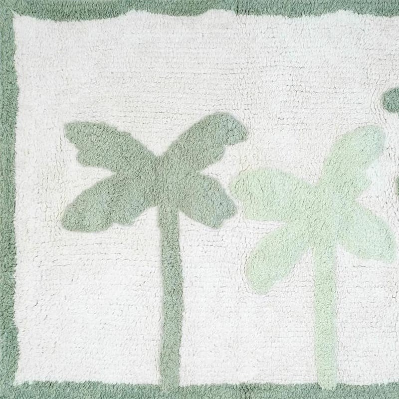 HomeRoots 32" Green And White Cotton Palm Trees Bath Rug
