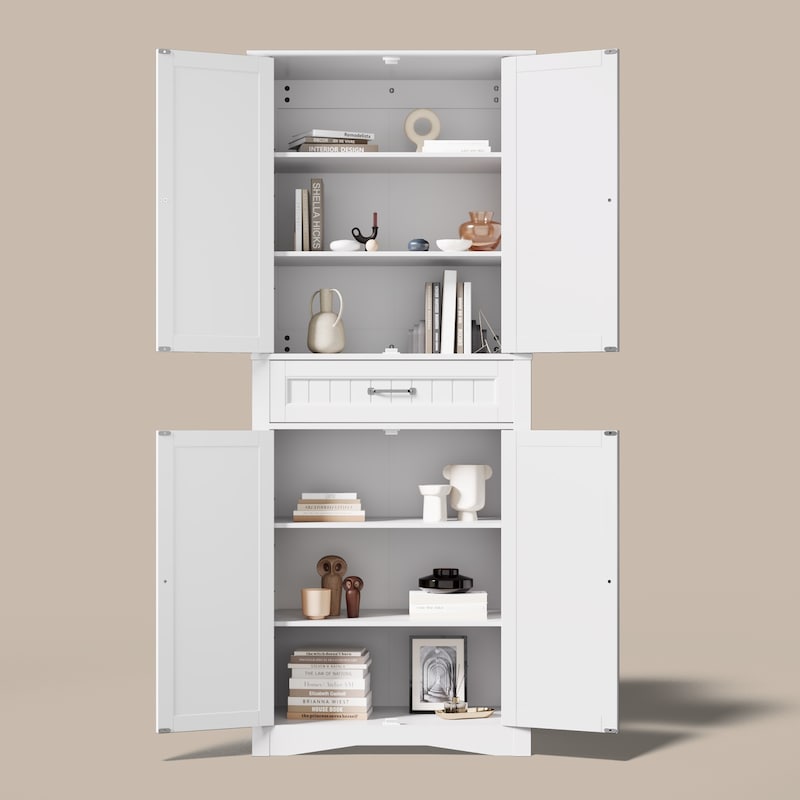71'' Kitchen Pantry Storage Cabinet, Freestanding Pantry Organizers and Storage Cabinet with 4 Doors and 4 Adjustable Shelves
