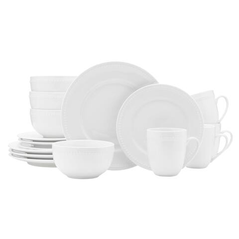 Everyday White by Fitz and Floyd Beaded 16 Piece Dinnerware Set, Service for 4, White - 16 Piece