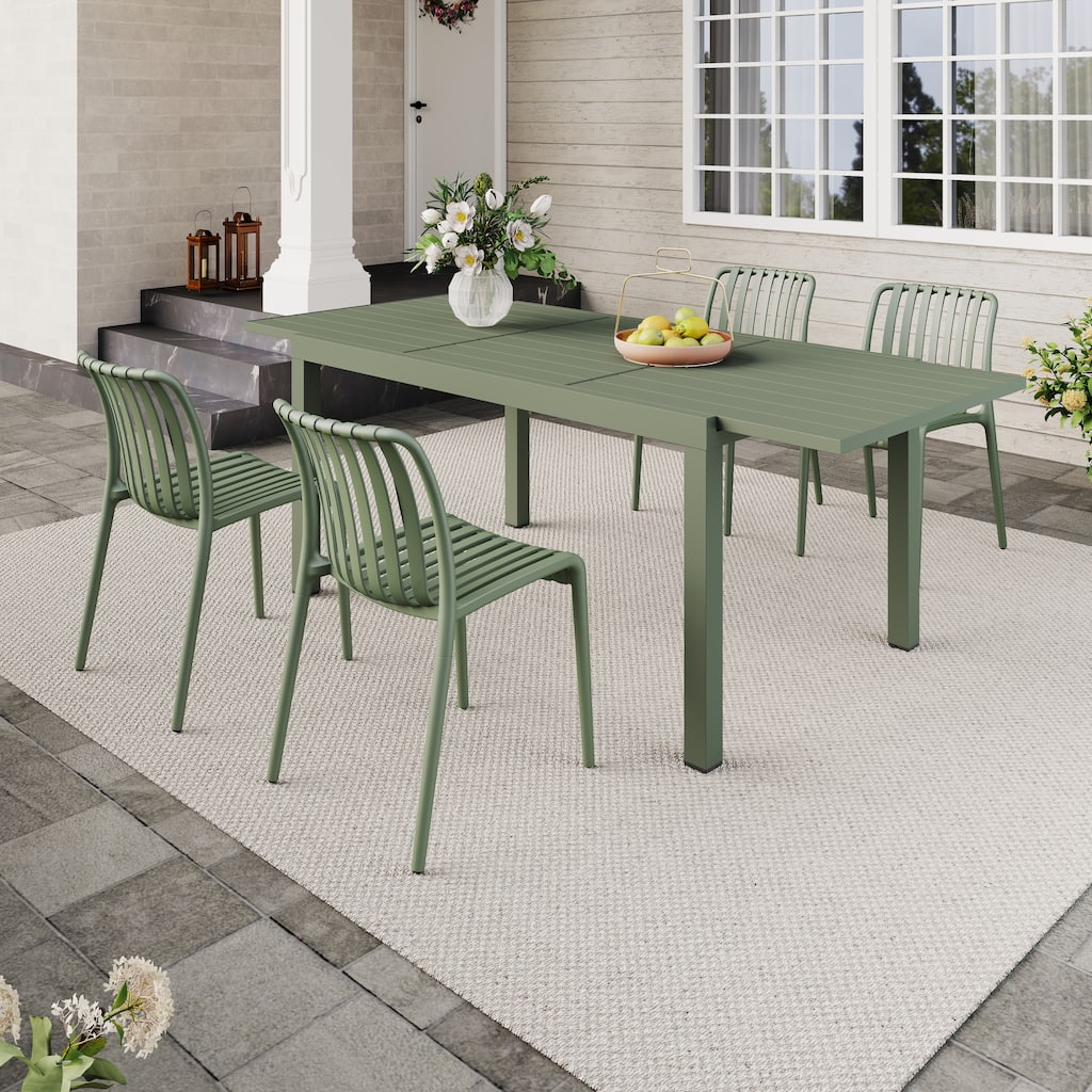 Outdoor Dining Set 5-Piece Stackable Plastic Lightweight Dining Chair and Extendable Dining Table