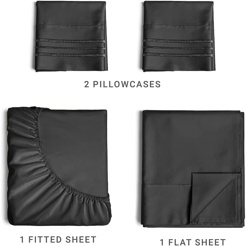 CGK Linens Brushed Microfiber Soft Wrinkle free 4 Piece Bed Sheet Set