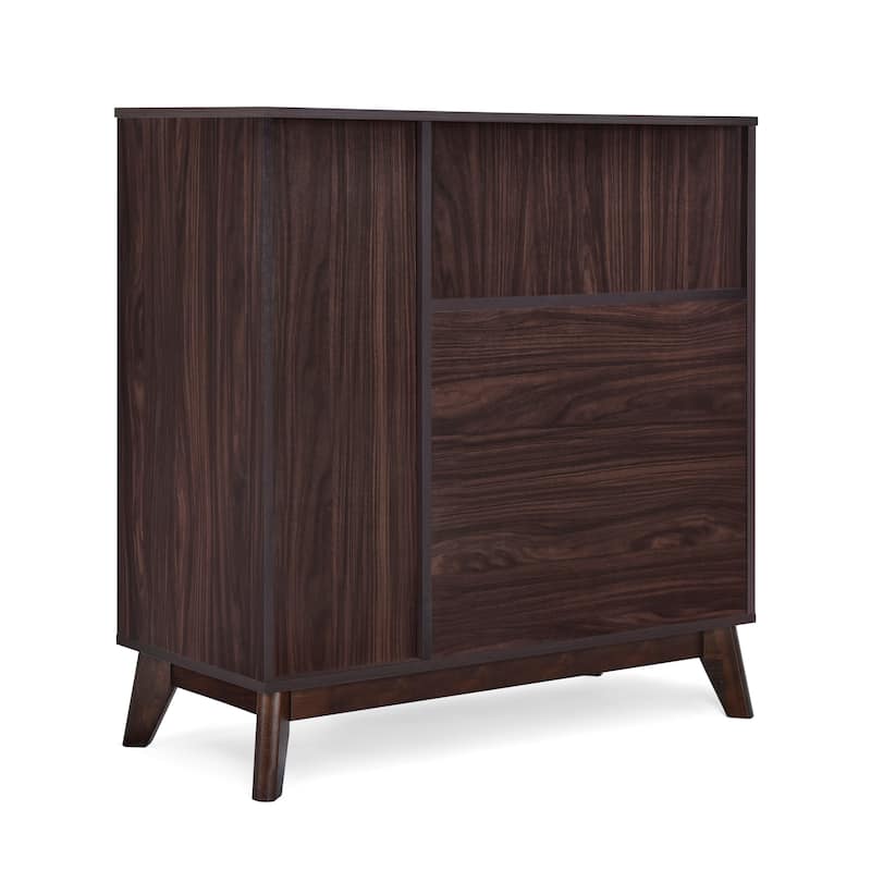 Roomfitters Mid-Century Modern Storage Cabinet with Two Drawers and Open Shelves, Wood Grain Finish