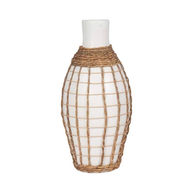 Sagebrook Home Terracotta, 18"h Bottle Vase, White/Brown Finish, Ceramic Art Piece