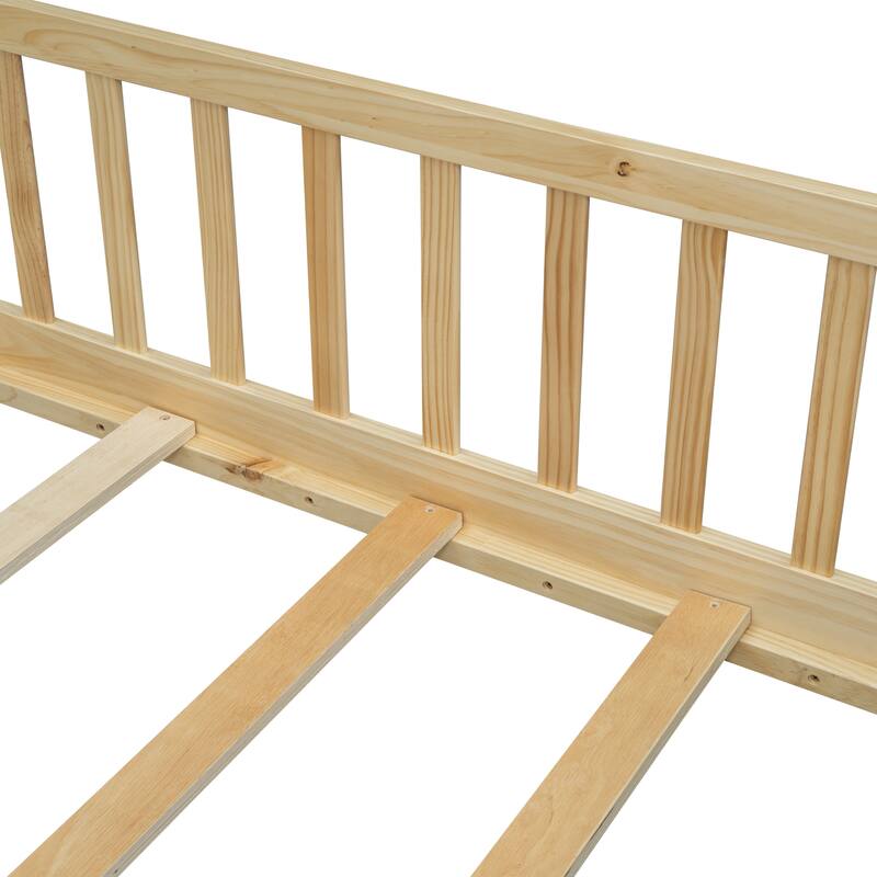 Floor Platform Bed with Built-in Book Storage Rack