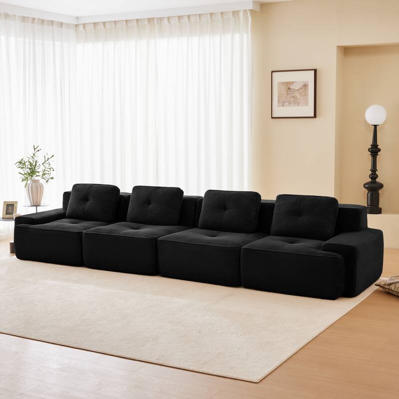 153" Modern Modular Corduroy Sectional Sofa, 4-Seater, Tufted Design