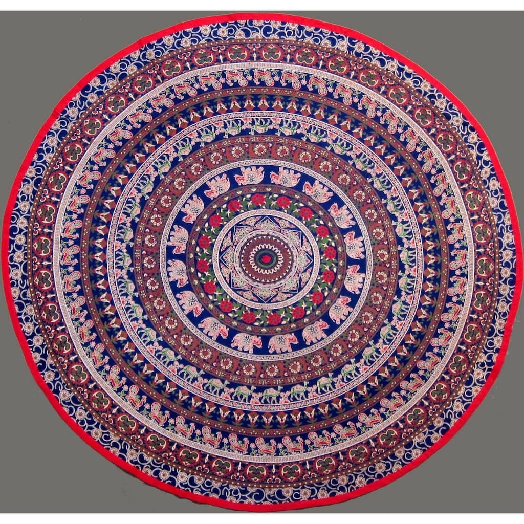 Cotton Powerful Elephant Mandala Floral Tablecloth Round - 81-in Round