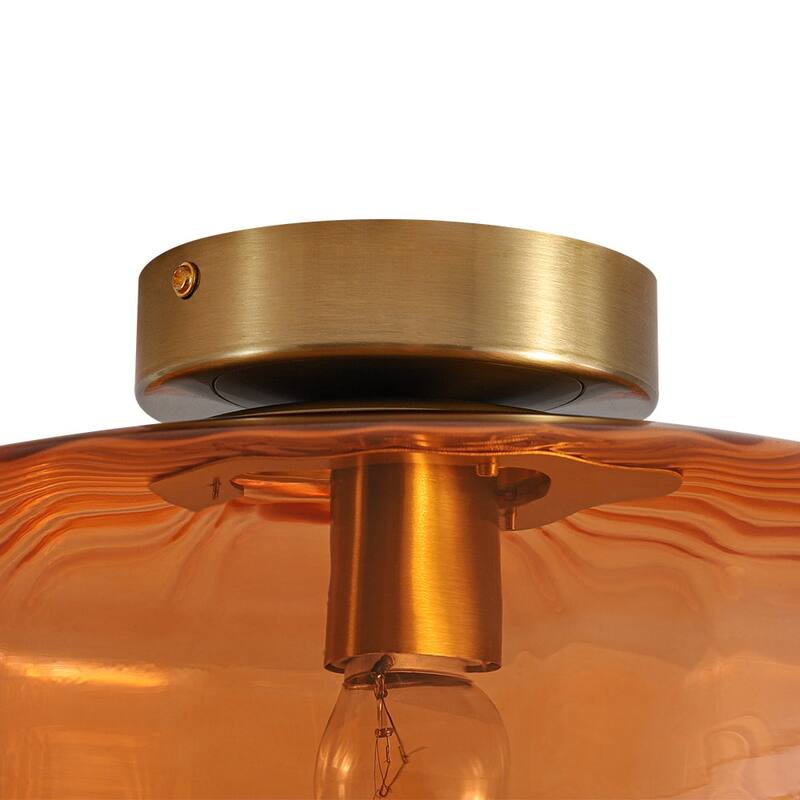 Brown Amber Ribbed Glass Shade Semi Flush Mount Ceiling Light