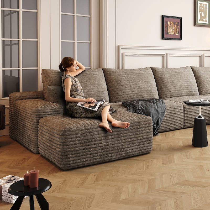 Sofa 135-in Casual Camel 4 -seater Left Sectional - 8' x 10'