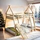 preview thumbnail 2 of 32, Twin over Queen House Bunk Bed with Climbing Nets and Climbing Ramp