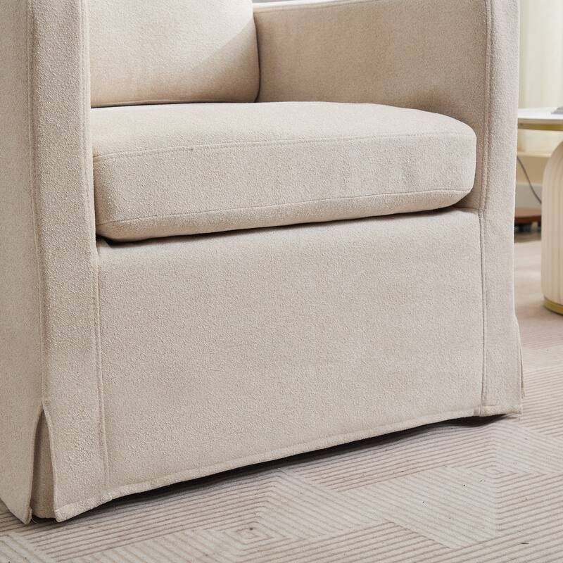 29.92'' Swivel Accent Chair, Upholstered Skirted Swivel Chair with Removable Back Cushion, 360 Degree Comfy Armchair 