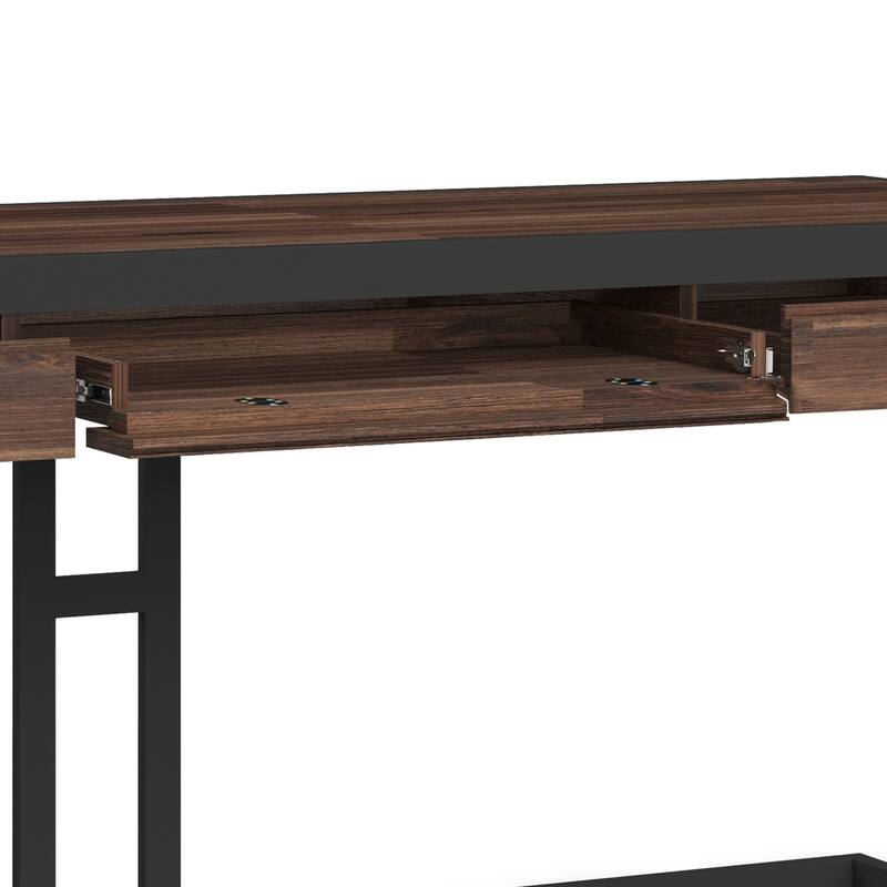WYNDENHALL Cecilia SOLID ACACIA WOOD Industrial 72 inch Wide Large Desk in Rustic Natural Aged Brown