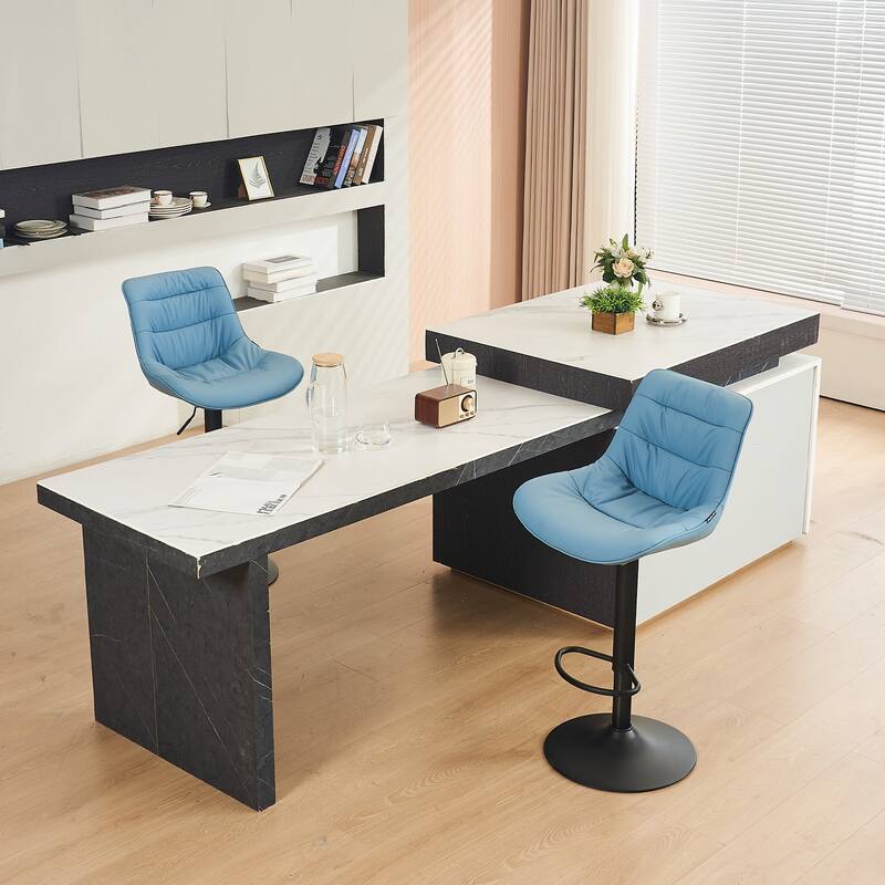 Adjustable Bar Stools Set of 2 Faux Leather Swivel Bar Chairs
