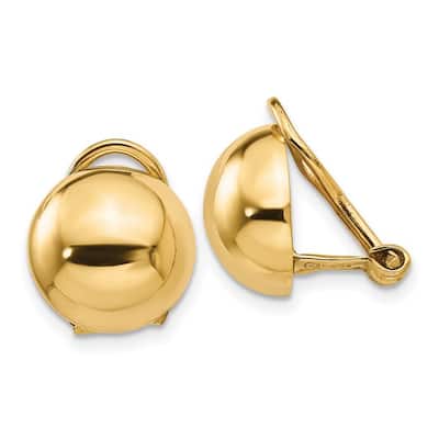 Curata 14k Yellow Gold Polished 15x15mm Non Pierced Ball Earrings