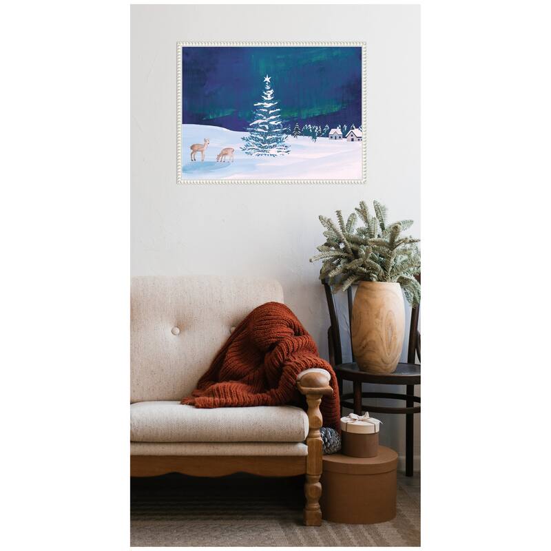Kate and Laurel Sylvie Beaded Nothern Lights Winter Framed Canvas by Teju Reval
