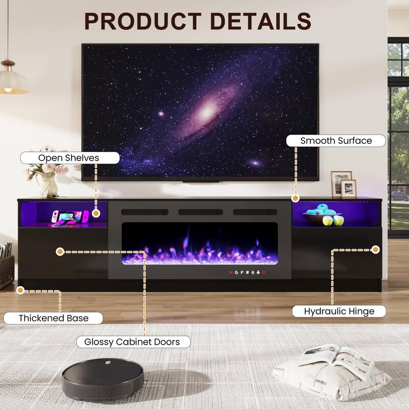 36'' Electric Fireplace TV Stand, Entertainment Center & TV Console for TVs up to 80'', Modern Fireplace Heater for Living Room