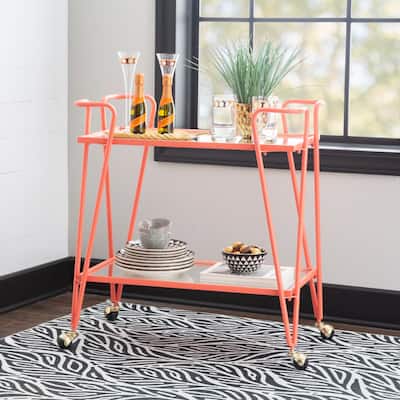 Two Tier Mirrored Top Bar Serving Cart - 32.5" - Coral Pink