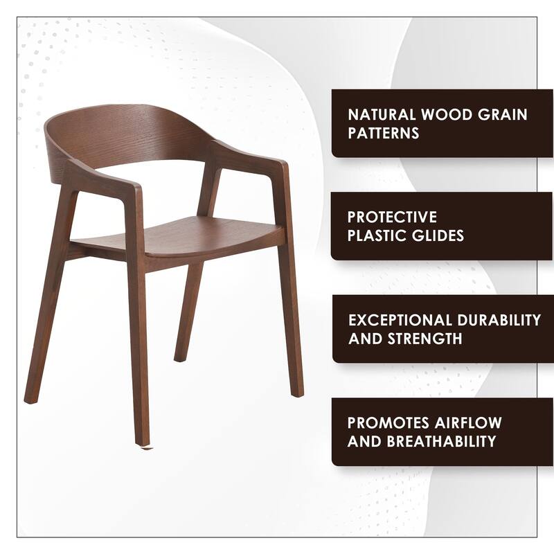 Dining Chair in Oak Wood with Open Back Design and Armrests Set of 2 Rivo Series