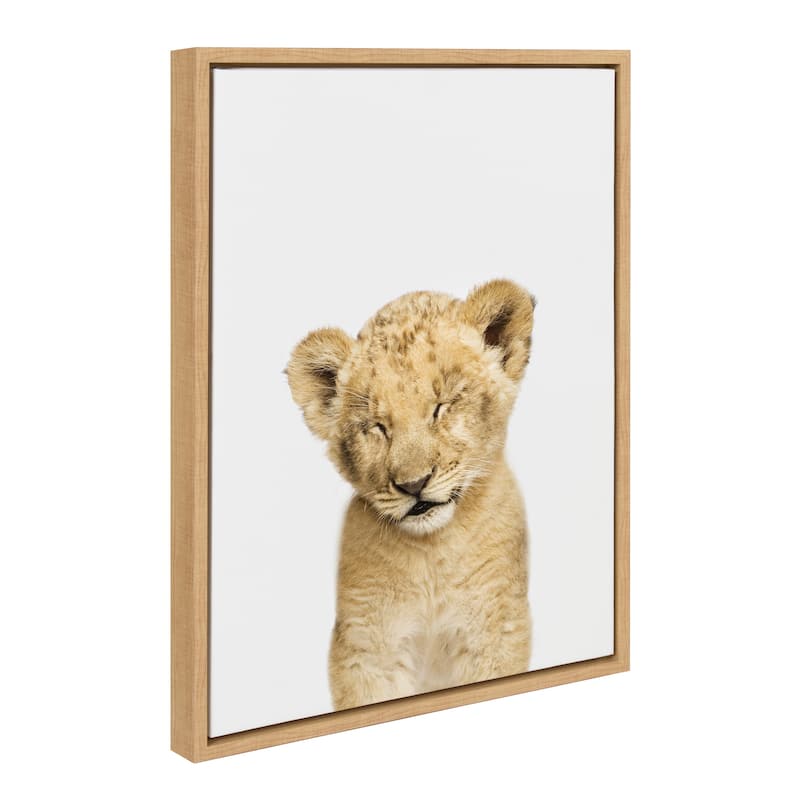 Sylvie Sleepy Baby Lion Animal Print Framed Canvas Art by Amy Peterson - Plastic - Brown - 18x24