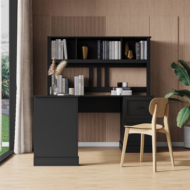 Large Home Office L-Shape Computer Study Desk with 2 Drawers, Shelf
