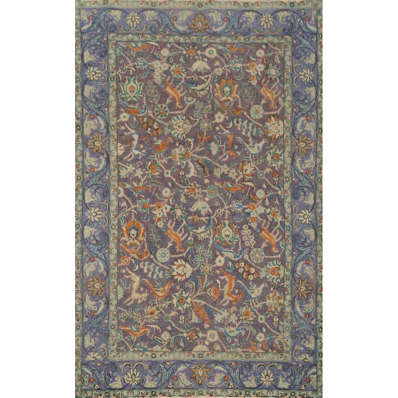 Hand Knotted Oriental 100% Wool Carpet Traditional All-Over Purples Tabriz Area Rug - 7' 10'' X 5' 3''