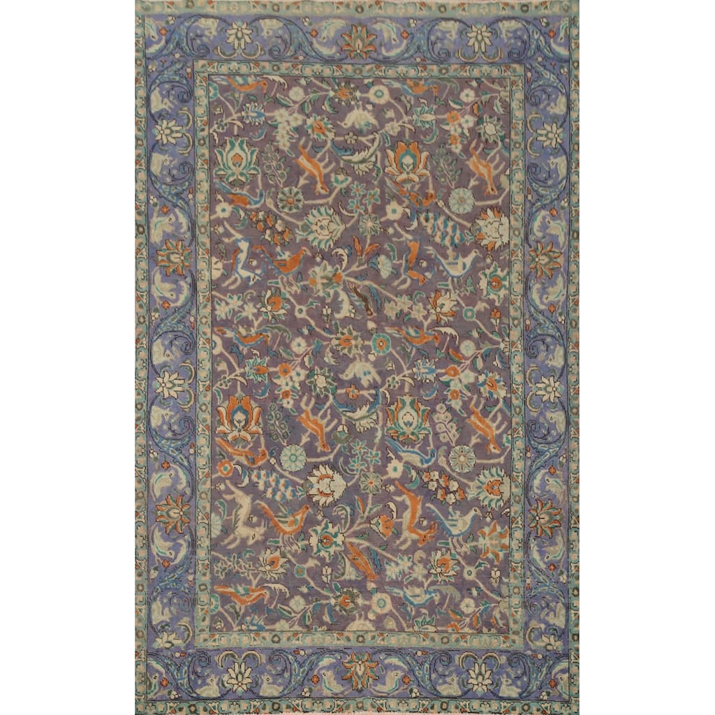 Hand Knotted Oriental 100% Wool Carpet Traditional All-Over Purples Tabriz Area Rug - 7' 10'' X 5' 3''