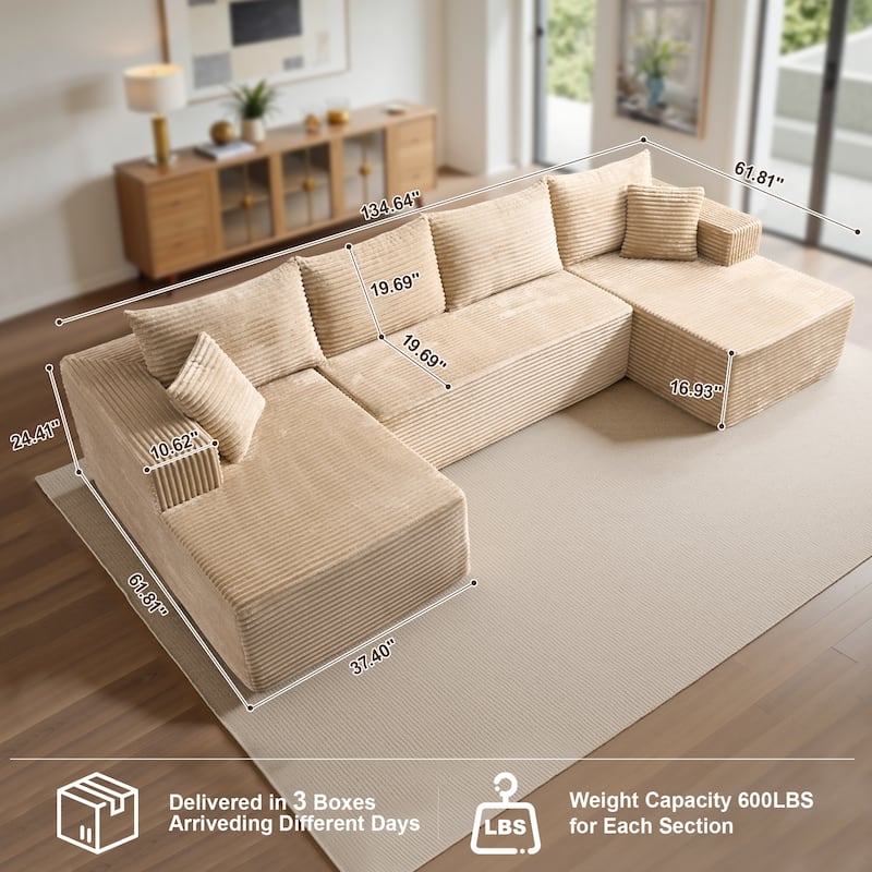 OVIOS 3 Piece Plush Sectional Non-Assembly Indoor Sofa