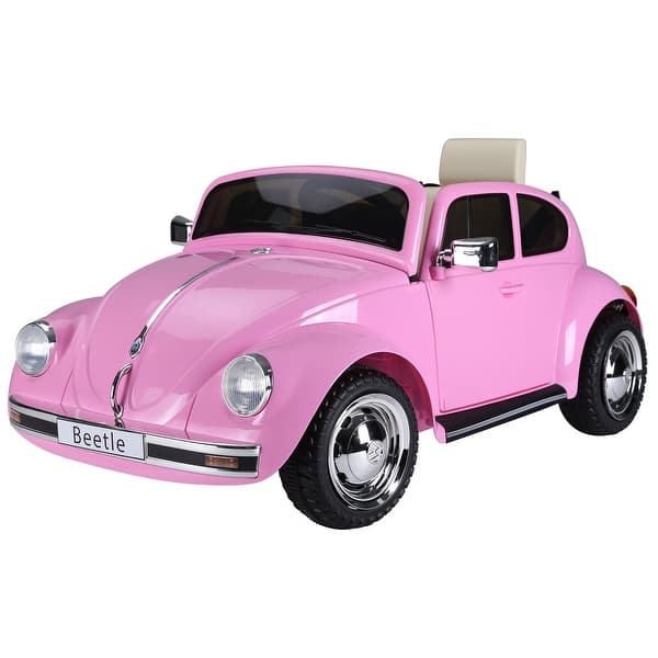 slide 2 of 10, 6V Licensed Volkswagen Beetle Ride-On Car with Parent Remote, Headlights, Music, and Seatbelt for Kids Ages 3-6 - Pink Pink