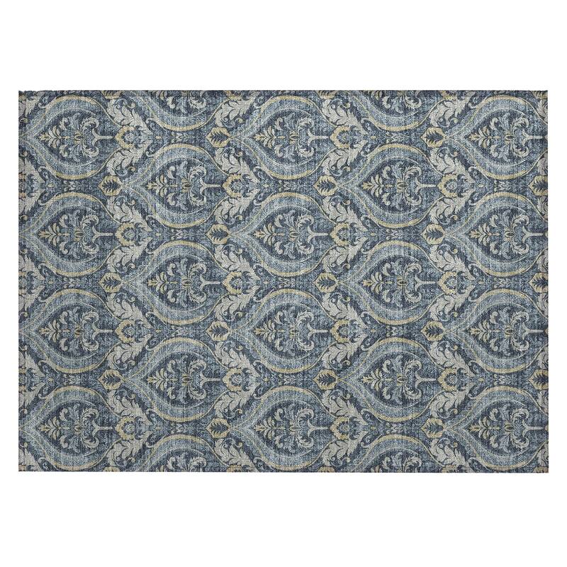 Machine Washable Indoor/ Outdoor Damask Chantille Rug