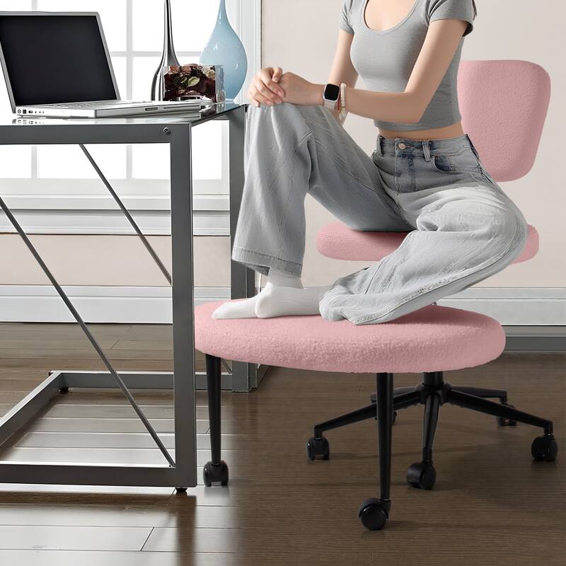 BOSSIN Adjustable Ergonomic Office Chair - Cross-Legged Kneeling Design for Meditation, Yoga Support with Wheels,Back Rest,White