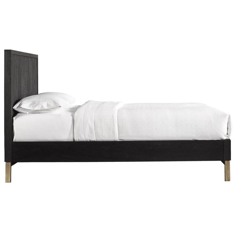 Carl Full Size Platform Bed, Lined Ribbed Design Panel Headboard, Black