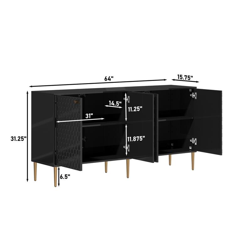 4 Door Wooden Glossy Locker Storage Accent Cabinet/Buffet