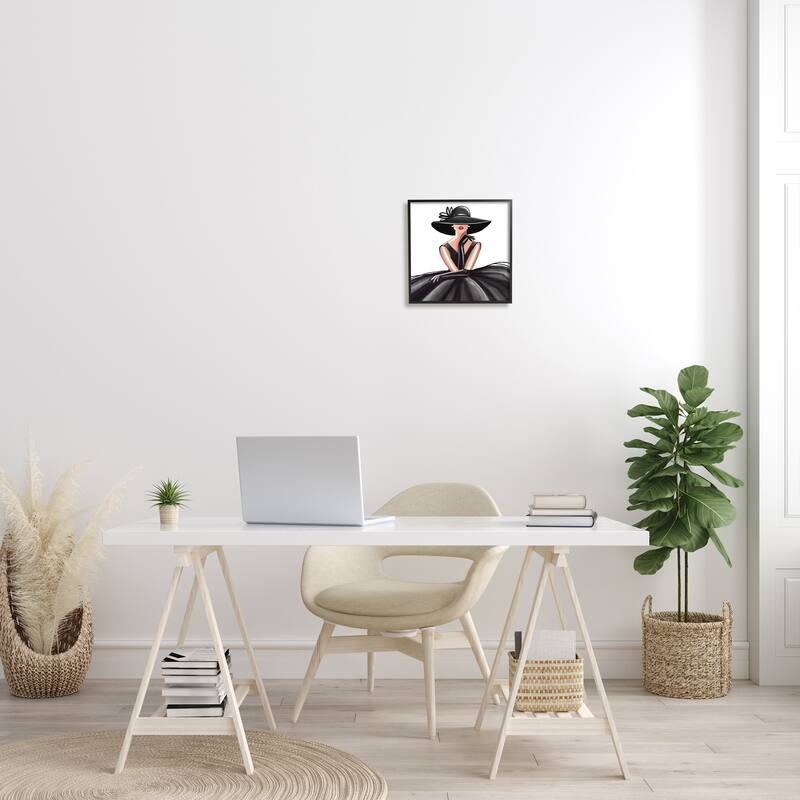 Stupell High End Fashion Glam Pose Luxurious Black Dress Framed Wall Art