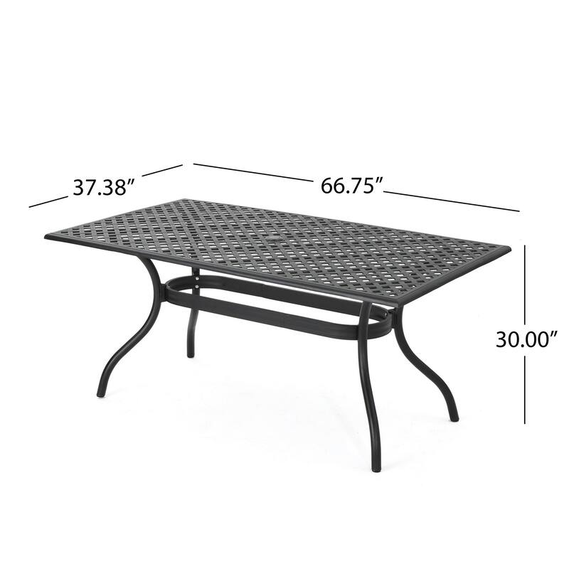 Cay Outdoor Dining Table, 67 Inch Rectangular, Lattice Black Aluminium