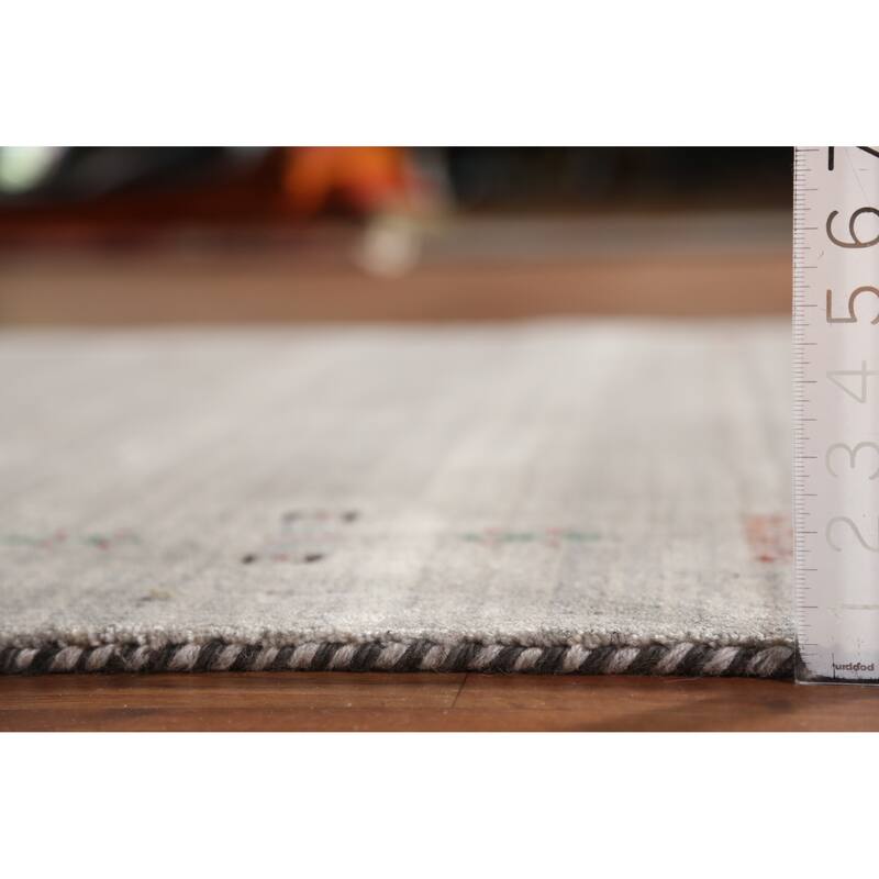 Gabbeh Indian Area Rug Hand-Knotted Grey Tribal Wool Carpet - 5'0" x 7'9"