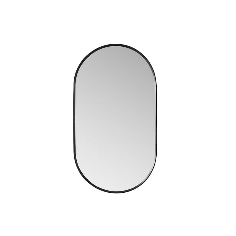 Miajadas Oval Aluminum Framed Wall Mount Mirror - 19.7 in. W x 36 in. H - Brushed Black