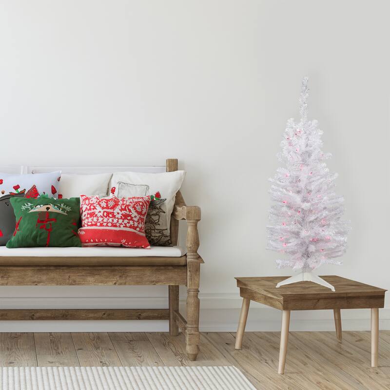 3' Pre-lit White Iridescent Pine Artificial Christmas Tree