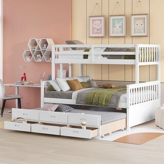 Twin-Over-Full Bunk Bed with Twin size Trundle with Drawers for Bedroom