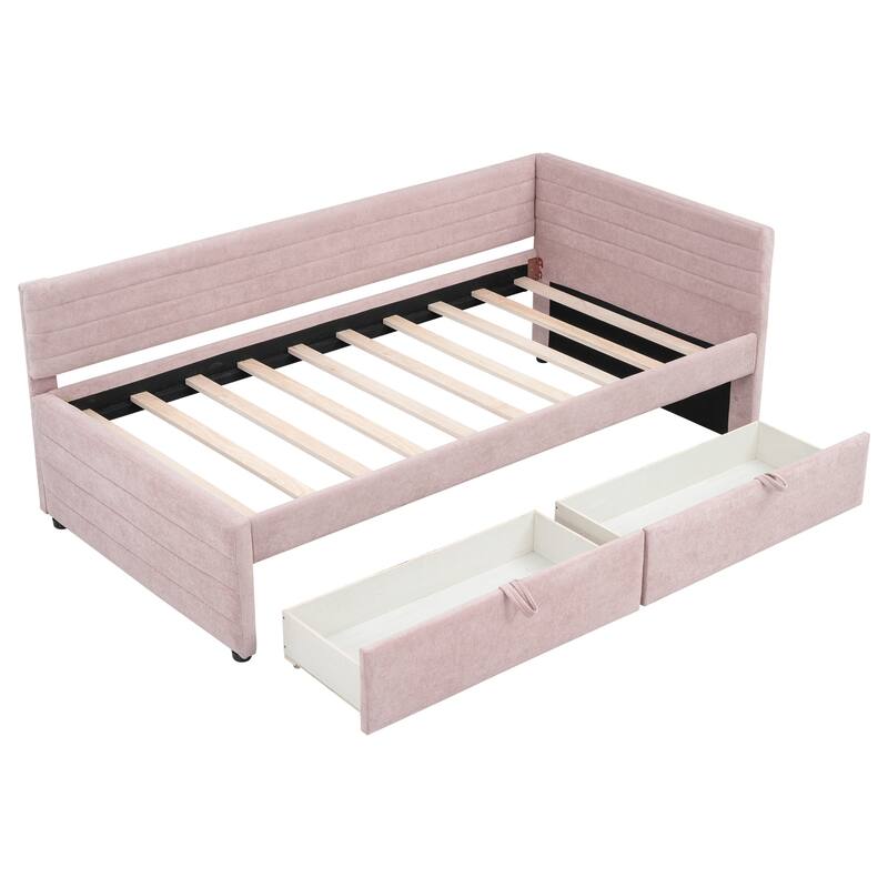 Twin Size Upholstered Daybed with Roll-Out Trundle, Space-Saving Wooden Frame, No Box Spring Needed