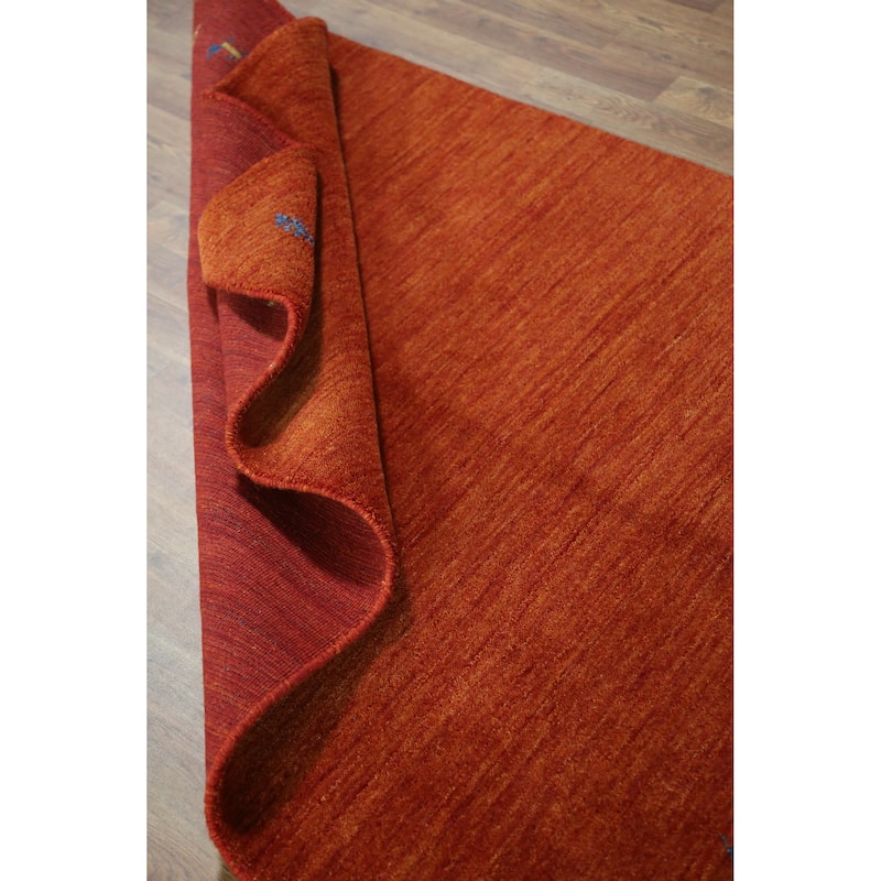 Orange Tribal Gabbeh Indian Rug Handmade Wool Carpet - 4'0" x 5'10"